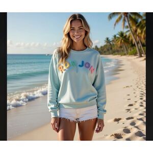 Ron Jon Surf Shop Womens S Sweatshirt Puff Letters Long Sleeve Green